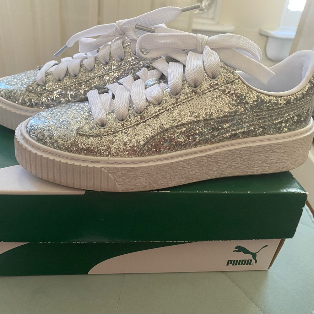 New Puma Basket Platform Glitter Sneakers